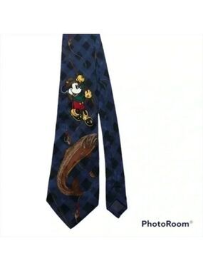 The Disney Store Mickey Mouse Fishing Tie Silk Men’s Fish Character Walt…